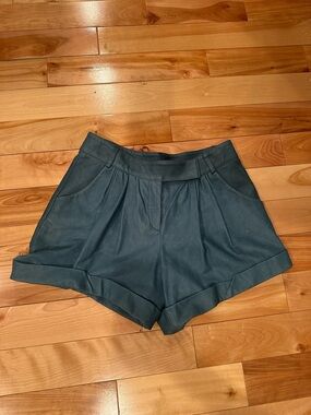 Diane Von Furstenberg Teal High-Waist Pleated Shorts
